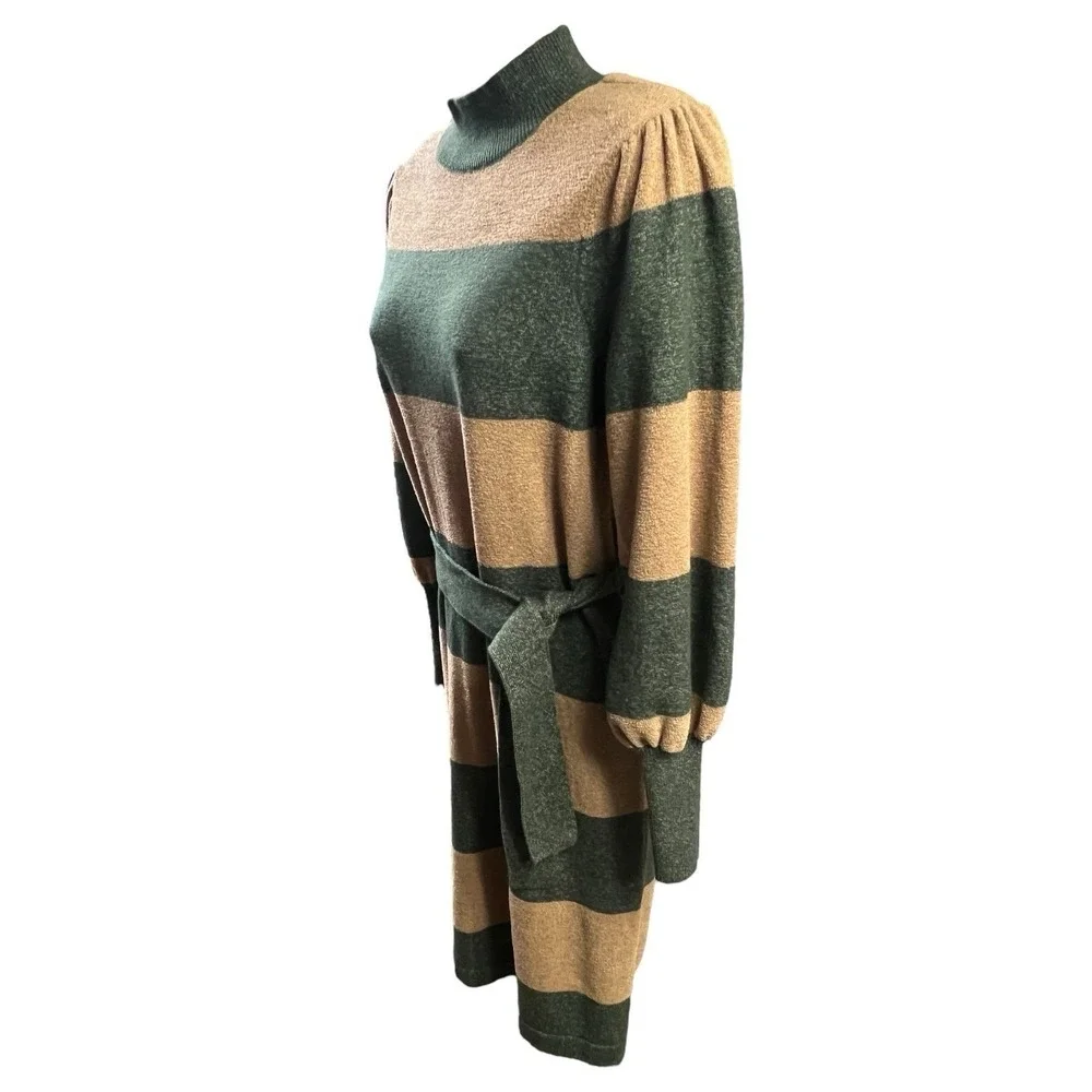 Ann Taylor Dress XS Striped Belted Pullover‎ Ribbed Mock Neck Chic Modern NEW